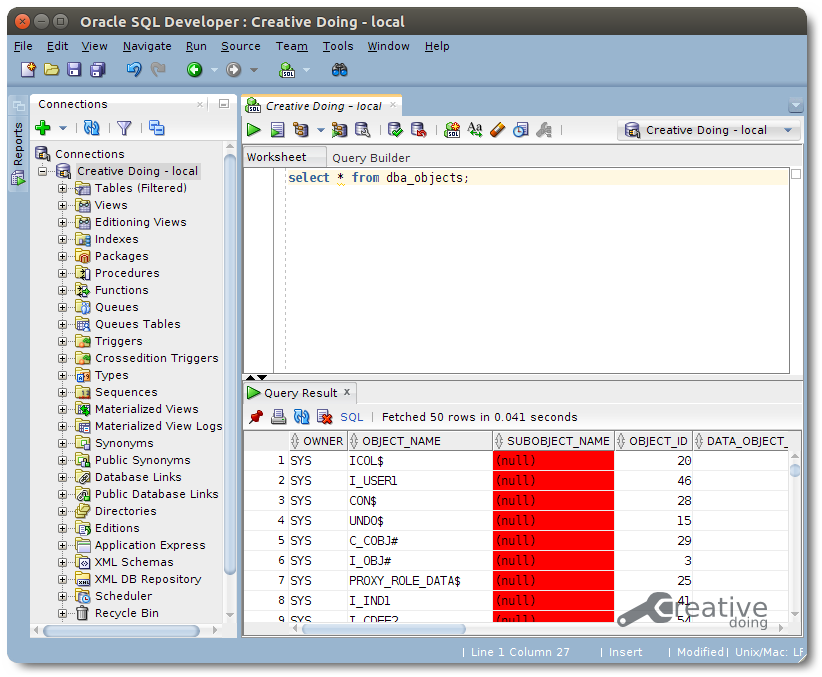 oracle sql developer localhost